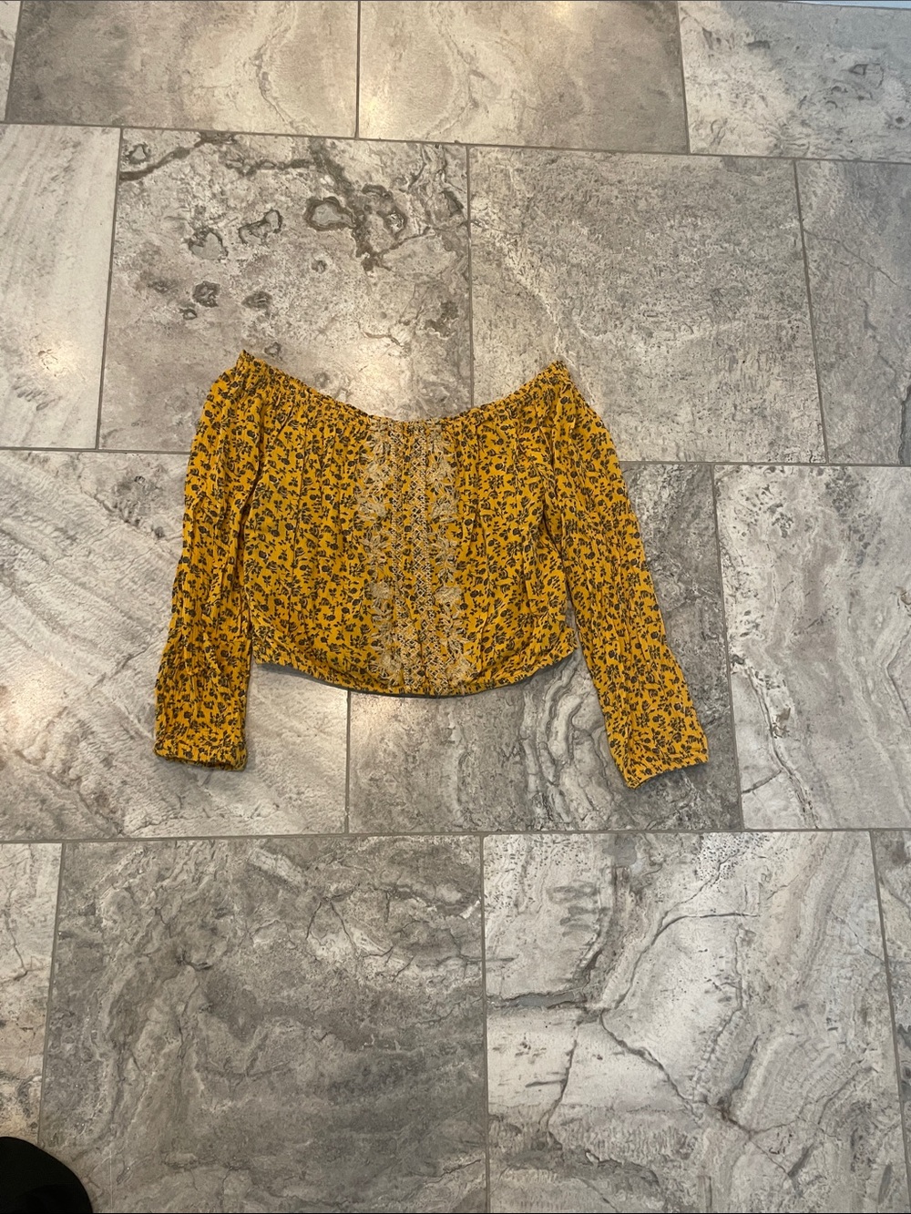 Jolt Yellow Floral Off-Shoulder Long Sleeve Crop Blouse